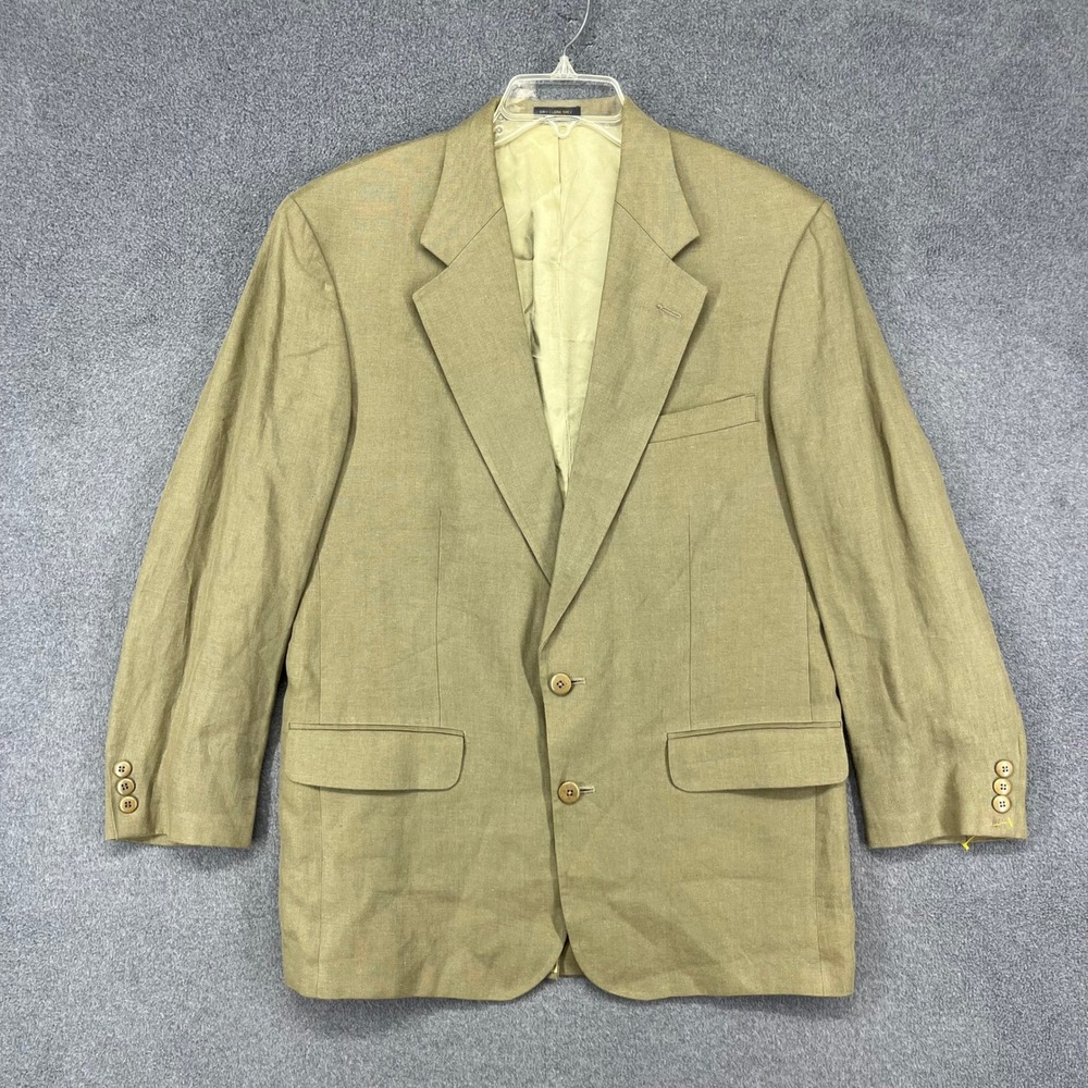 AKA Eddie Bauer Blazer Men 40R Green Khaki Linen 2 Button Sport Coat Made in USA